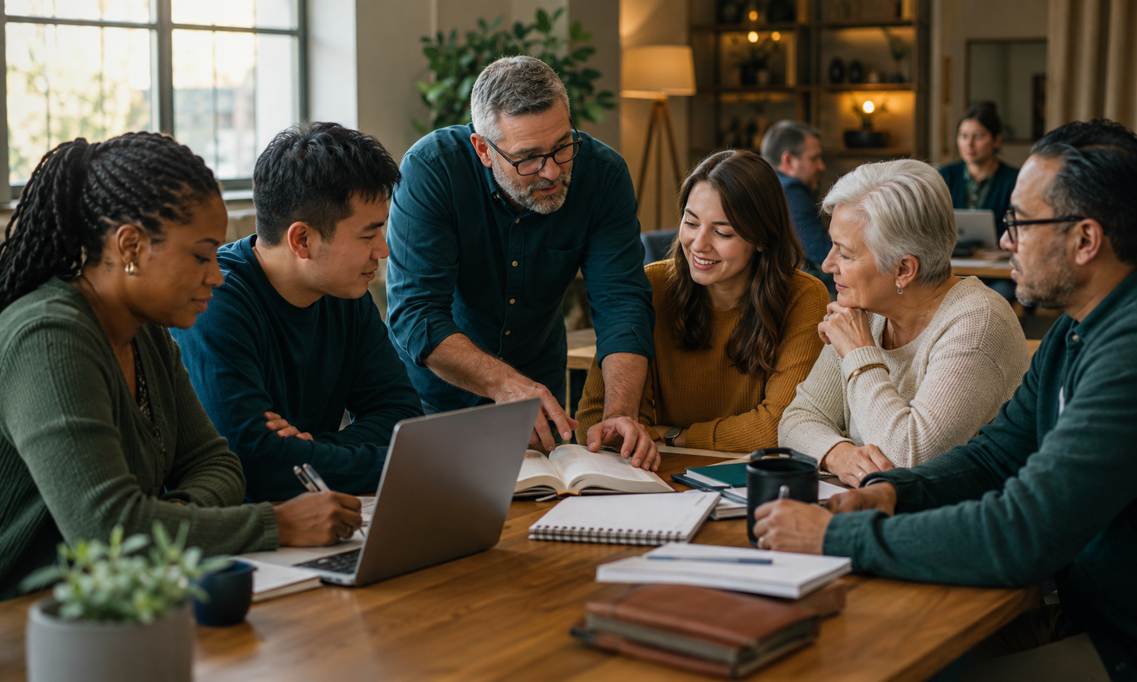 Adult learners being mentored in a welcoming education environment